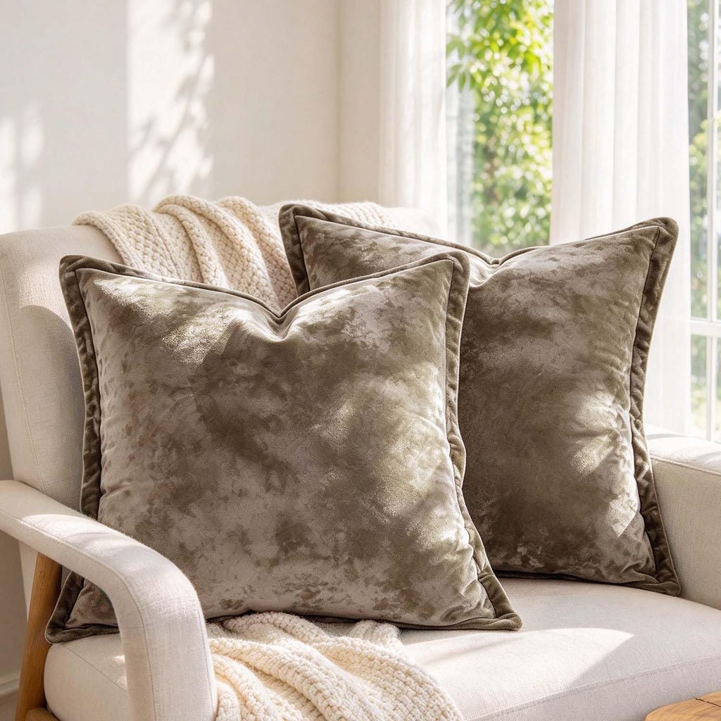 Greek Velvet Euro Sham Covers Set of 2 26x26 Luxury Soft Solid Pillow Covers Bedroom Yard, Brown