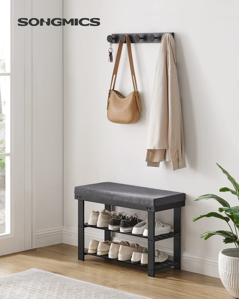 Bamboo Shoe Bench, 3-Tier Shoe Rack, 11.9 x 28.3 x 19.2 Inches