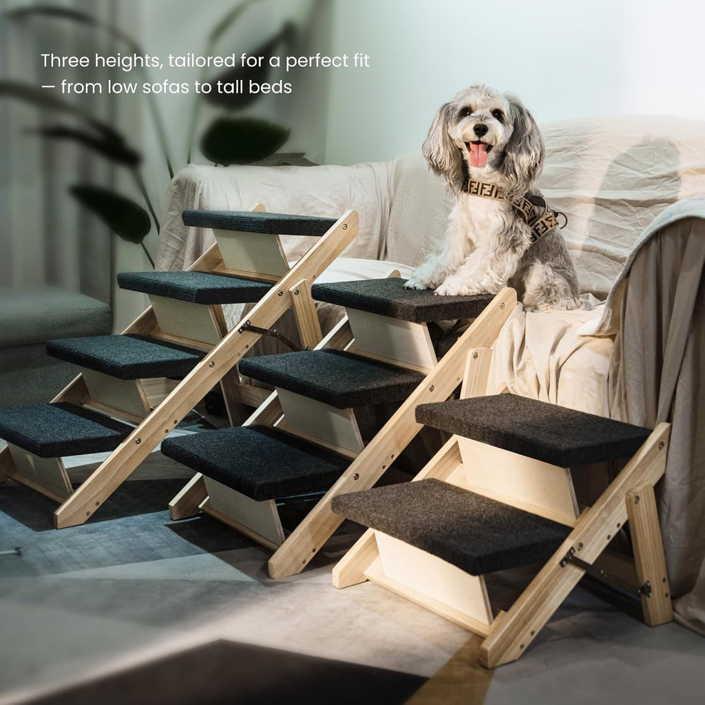 Wood Pet Stairs, 4-Step Dog Stairs for Beds, Couches & Cars, 25" H