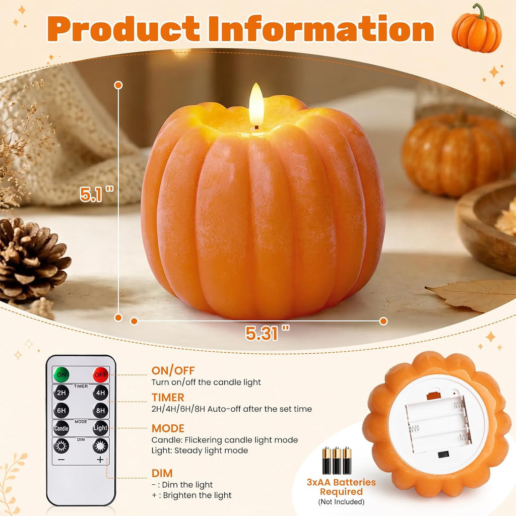 Fall Decor, Fall Decorations Large Flameless Pumpkin Candle Orange