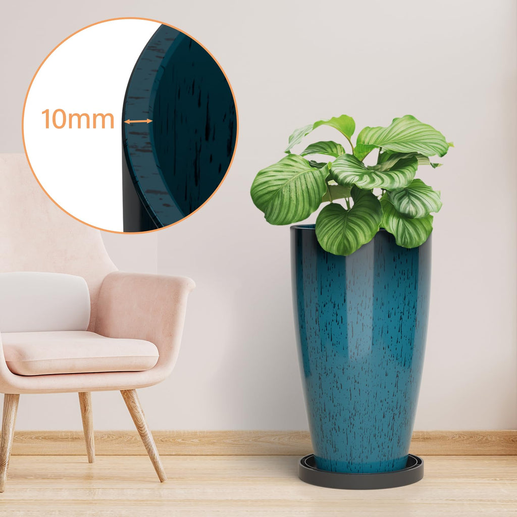 21 Inch Tall Plant Pots for Indoor & Outdoor Use Set of 2, Large Plastic Planters with Removable Tray for Outside