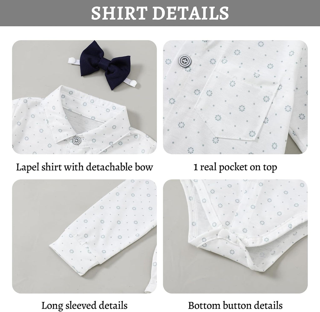 Baby Boy Clothes Suit Infant Gentleman Wedding Outfit Dress Shirt+Bowtie+Vest+Corsage+Suspender+Pants 6Pcs Set