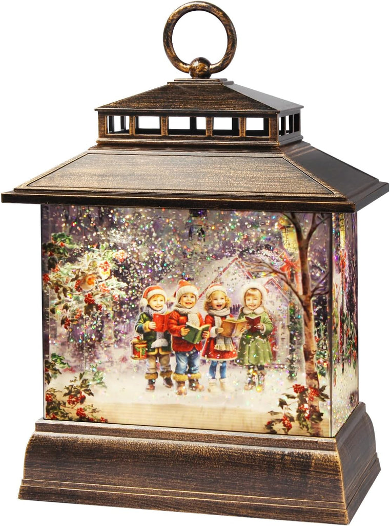 Christmas Snow Globe Lantern Water Glittering Lantern with 8 Songs & 6H Timer Romote Control Christmas Snow Globes