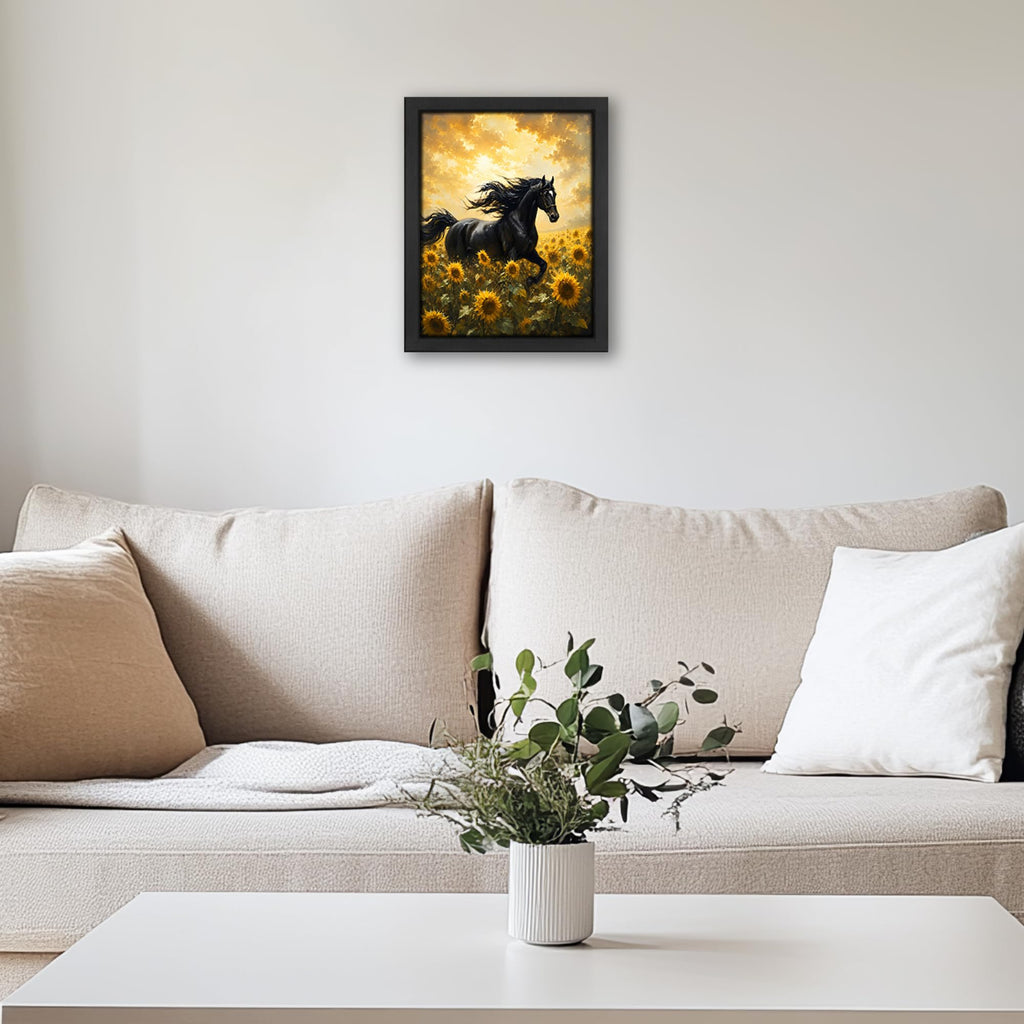 Country Horse Sunflower Decor Wall Art, Rustic Farmhouse Picture 16"x24"