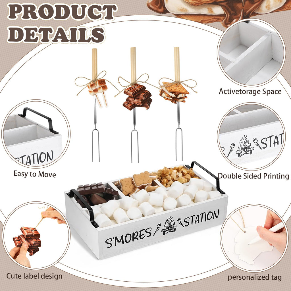 35 Pcs Smores Station Box Farmhouse, Flame Pattern, White
