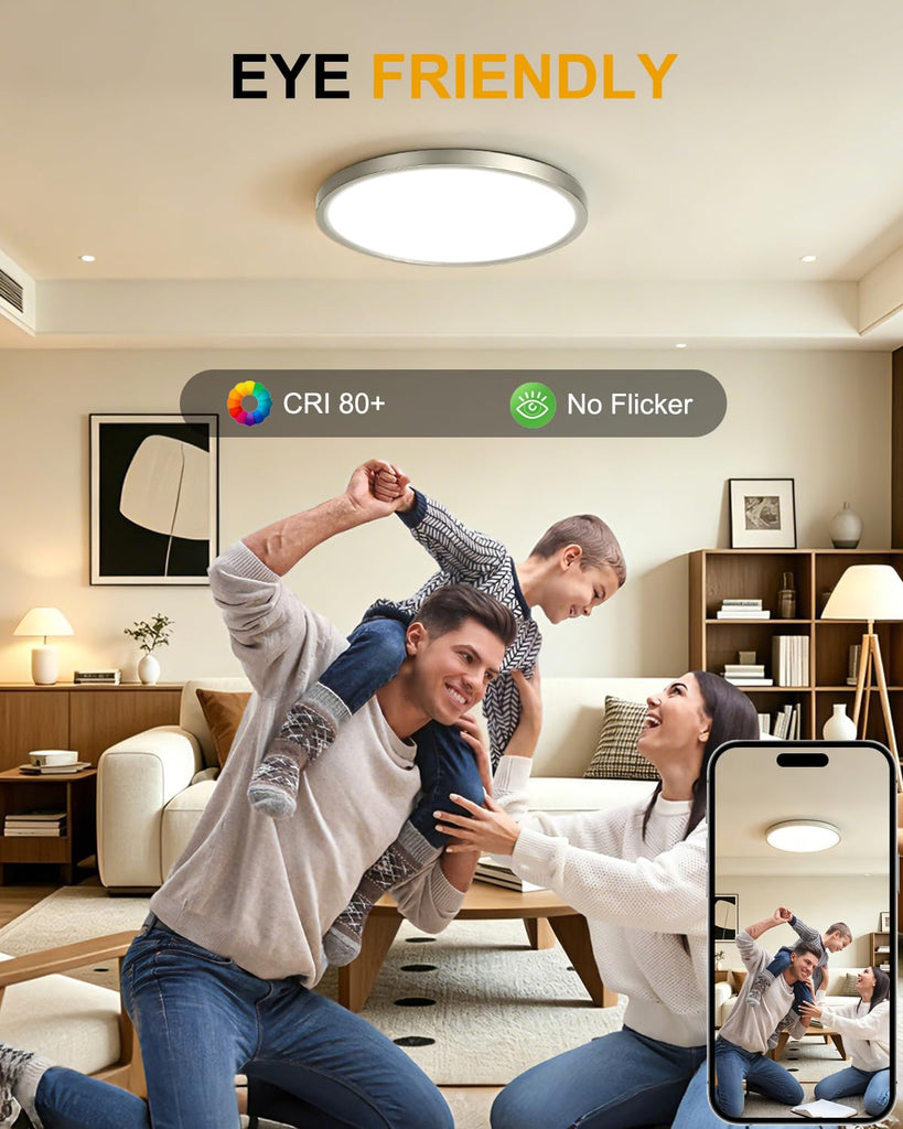 15 Inch Flush Mount LED Ceiling Light, Dimmable, Adjustable Color Temperature, White 2 Pack 32W Ultra-Thin Low