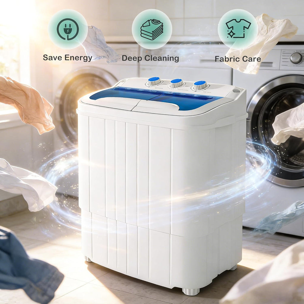 Portable Washing Machine, 17.6lbs Twin Tub Washer and Dryer Combo, Compact Mini Laundry Washer with Spin Cycle&Soaking