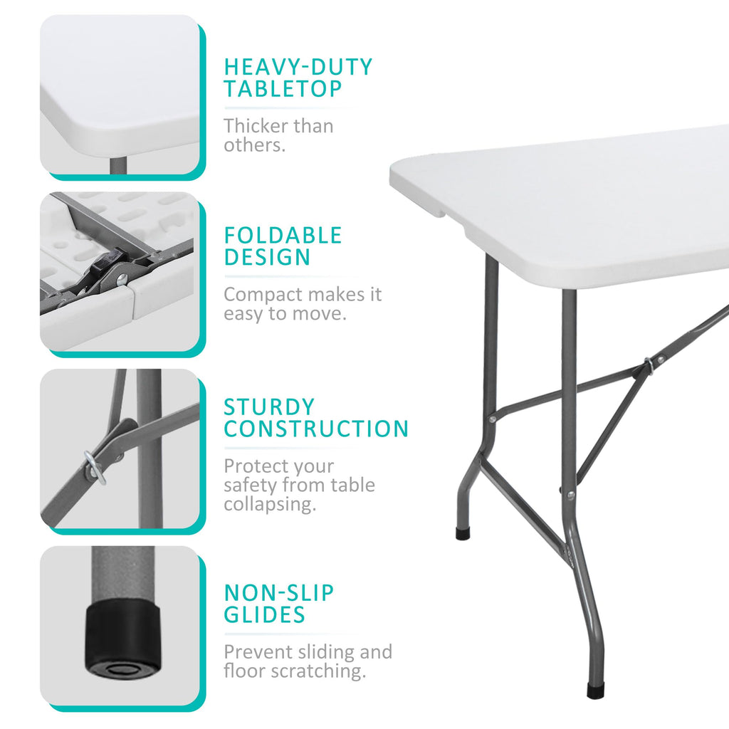 6FT Folding Table for Indoor Outdoor, Portable Heavy Duty Fold-in-Half Plastic Dining Picnic Party Camping Table with