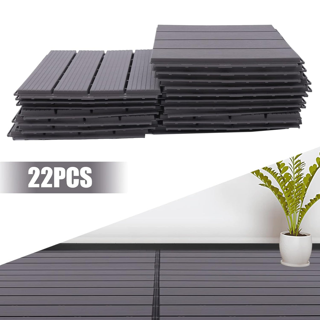 22 Pack Wood Plastic Composite Patio Deck Tiles, 12"x12" Waterproof Indoor Outdoor Flooring Patio Floor Decking Tiles