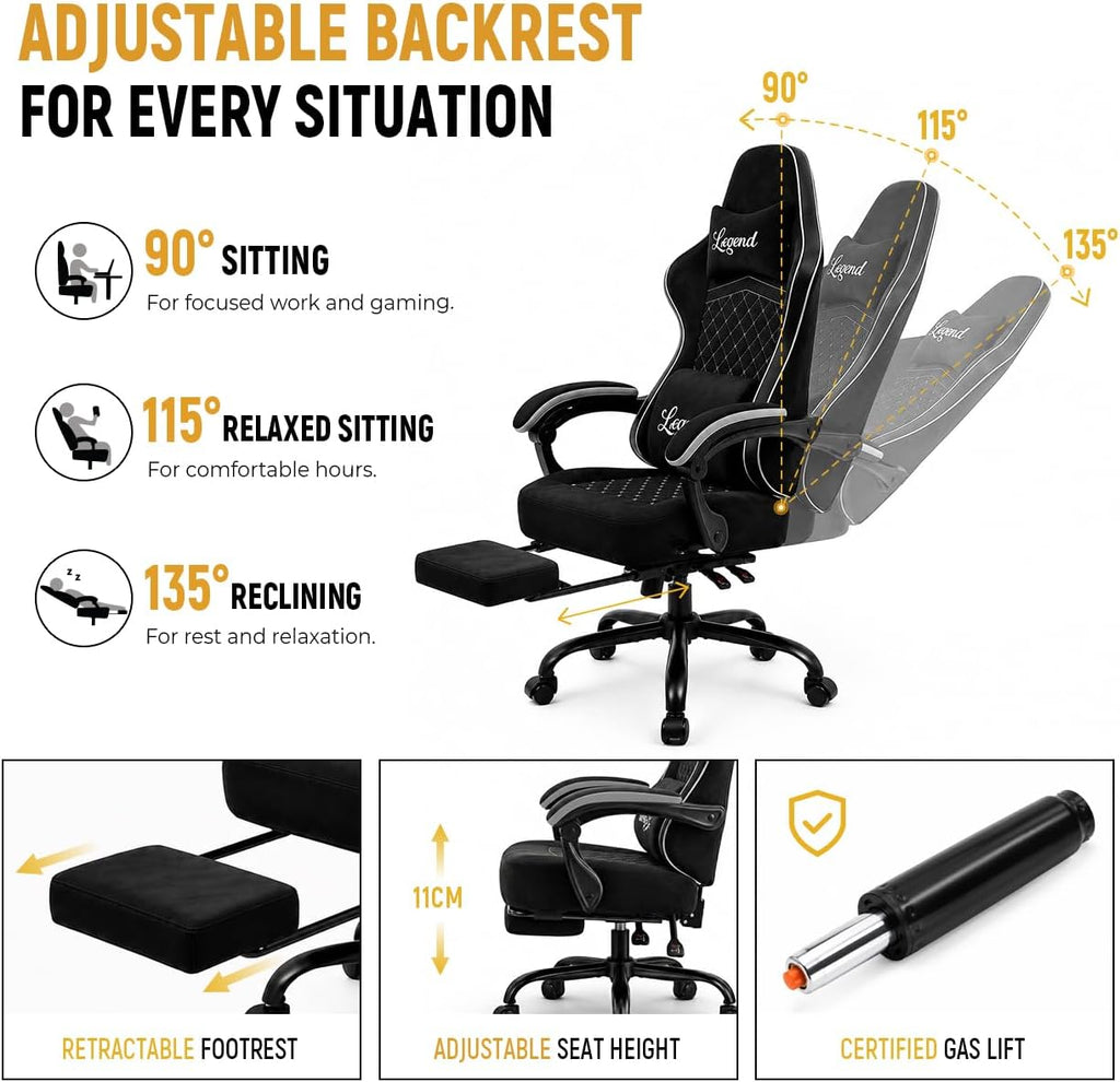 Gaming Chair for Adults with Footrest, Ergonomic Computer Chair, 330 lb | Heavy Duty Load Capacity, 52 cm Wingless