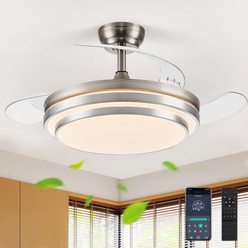 42'' Modern Retractable Ceiling Fan with Light, Brush Nickel