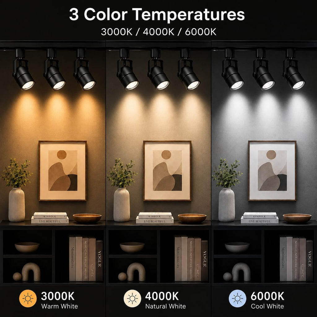 3.3FT LED Track Lighting Kit with 3-Color GU10 Bulbs Dimmable 4 Light Black