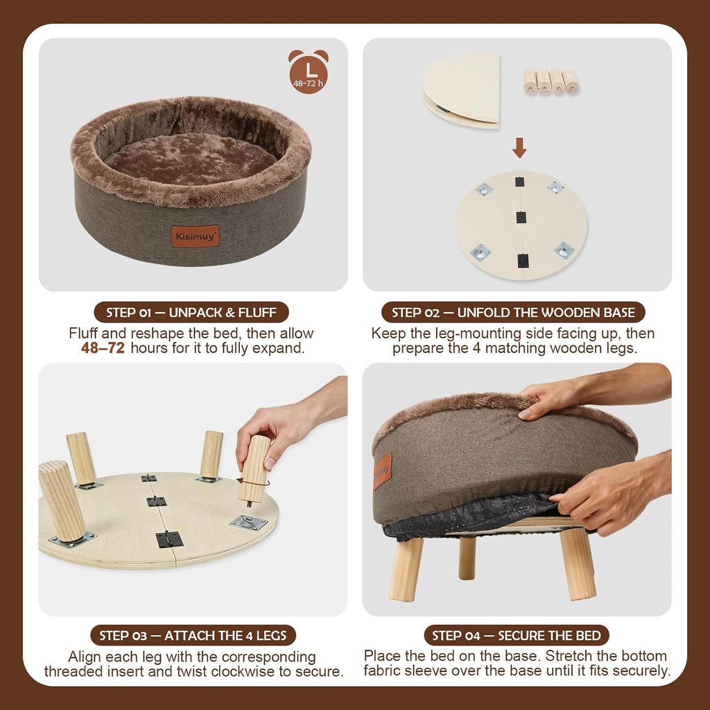 Raised Cat Bed Wooden for Indoor Cats, Cute Cat Couch with Cushion