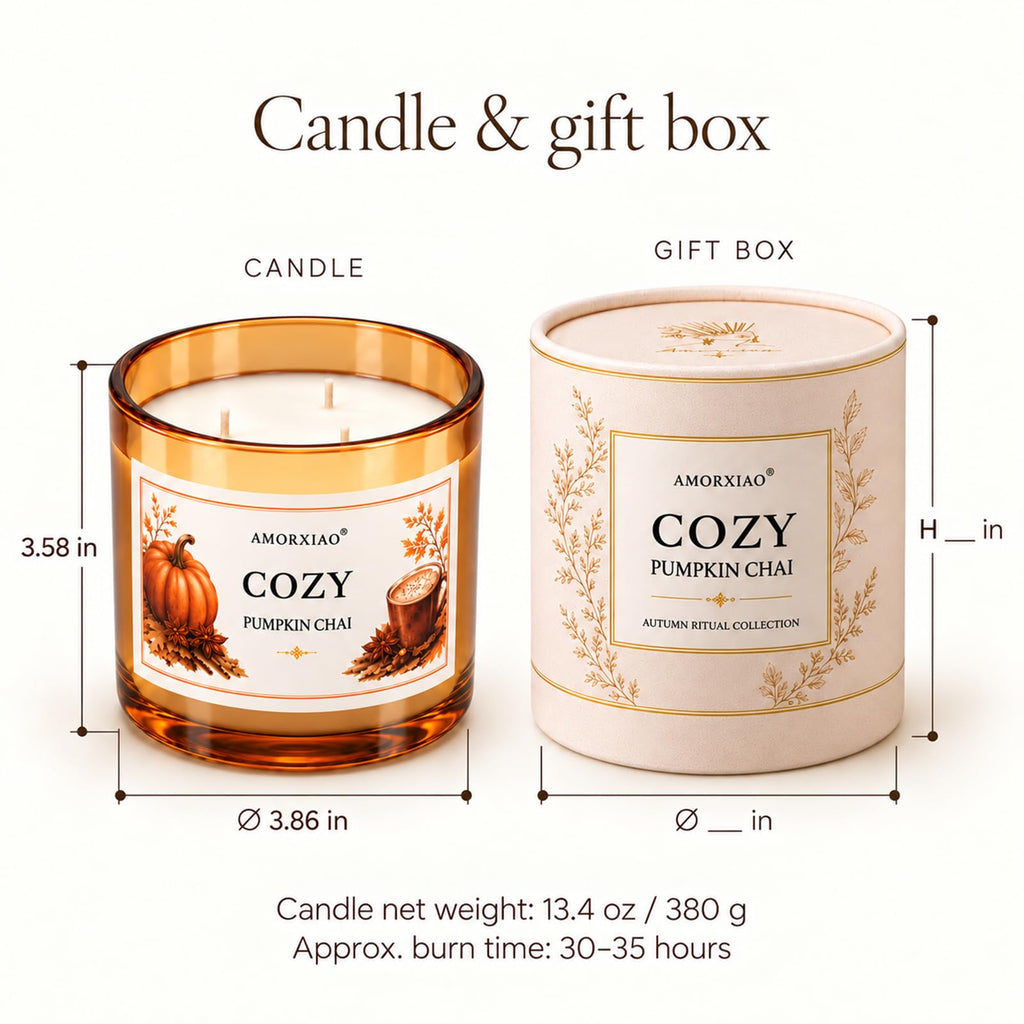 Fall Scented Candle Gifts Set, 13.4 oz Soy Coconut Wax Candle, Pumpkin Chai