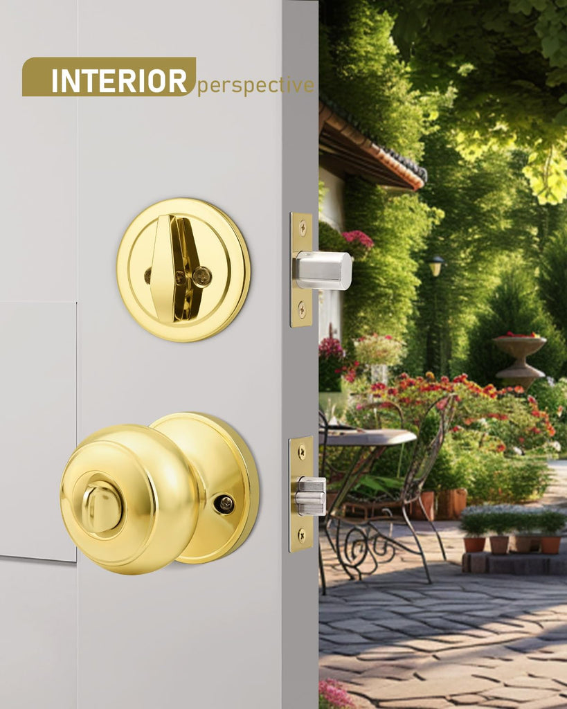 1 Pack Keyed Alike Front Door Knob and Deadbolt Set, Entry Door Locksets with Single Cylinder Deadbolt, Polished