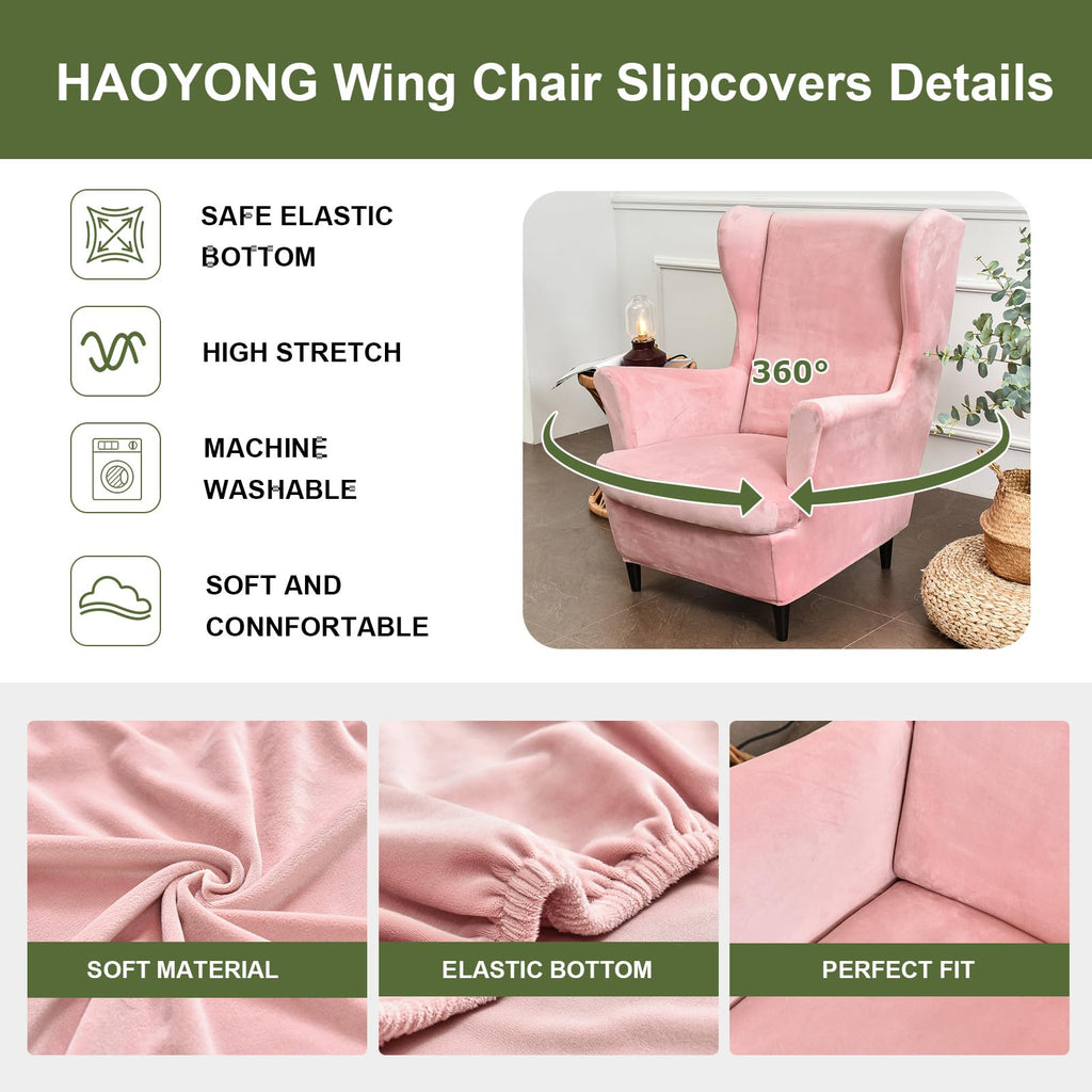 Velvet Wingback Armchair Covers 2-Piece Elastic Stretch Wingback Chair Sofa Slipcover Soft Wingback Chair Slipcover