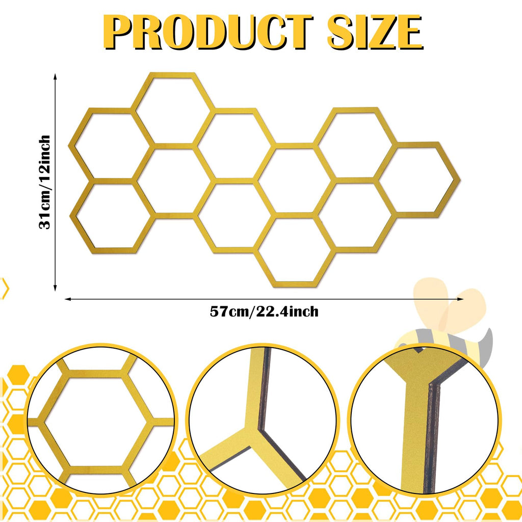 2 Pcs 22 x 12 Inch Large Wood Honeycomb Decoration Honeycomb Wall Decor Wood Hexagon Decor Bee Wall Hanging