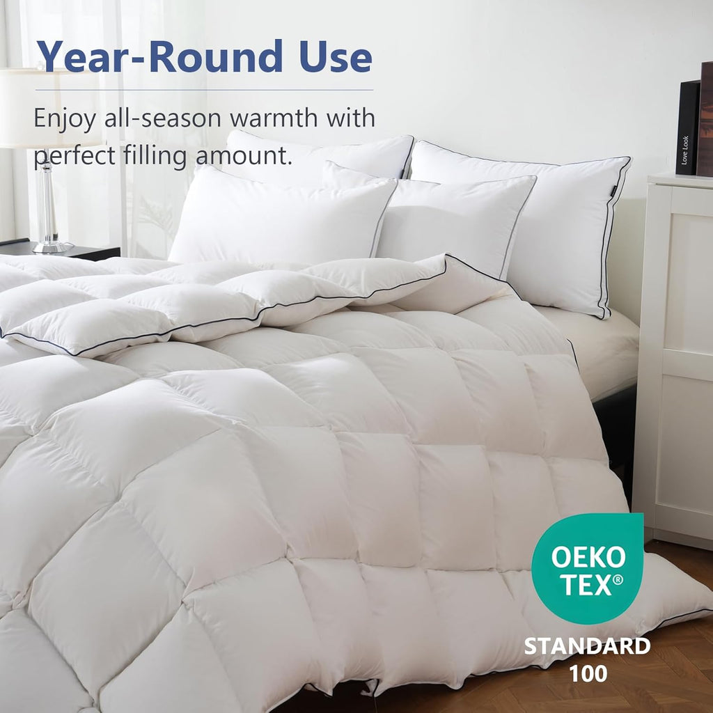 Feather Down Fiber Comforter Twin, White Fluffy Duvet Insert with Ultra Soft 100% Cotton Cover