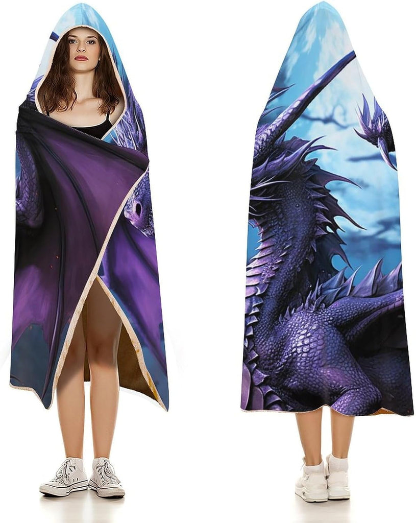 Purple Dragon Purple Moon Wearable Blanket Hoodie for Adults Oversized Fleece Hooded Sweatshirt Blanket Soft Cozy Wrap