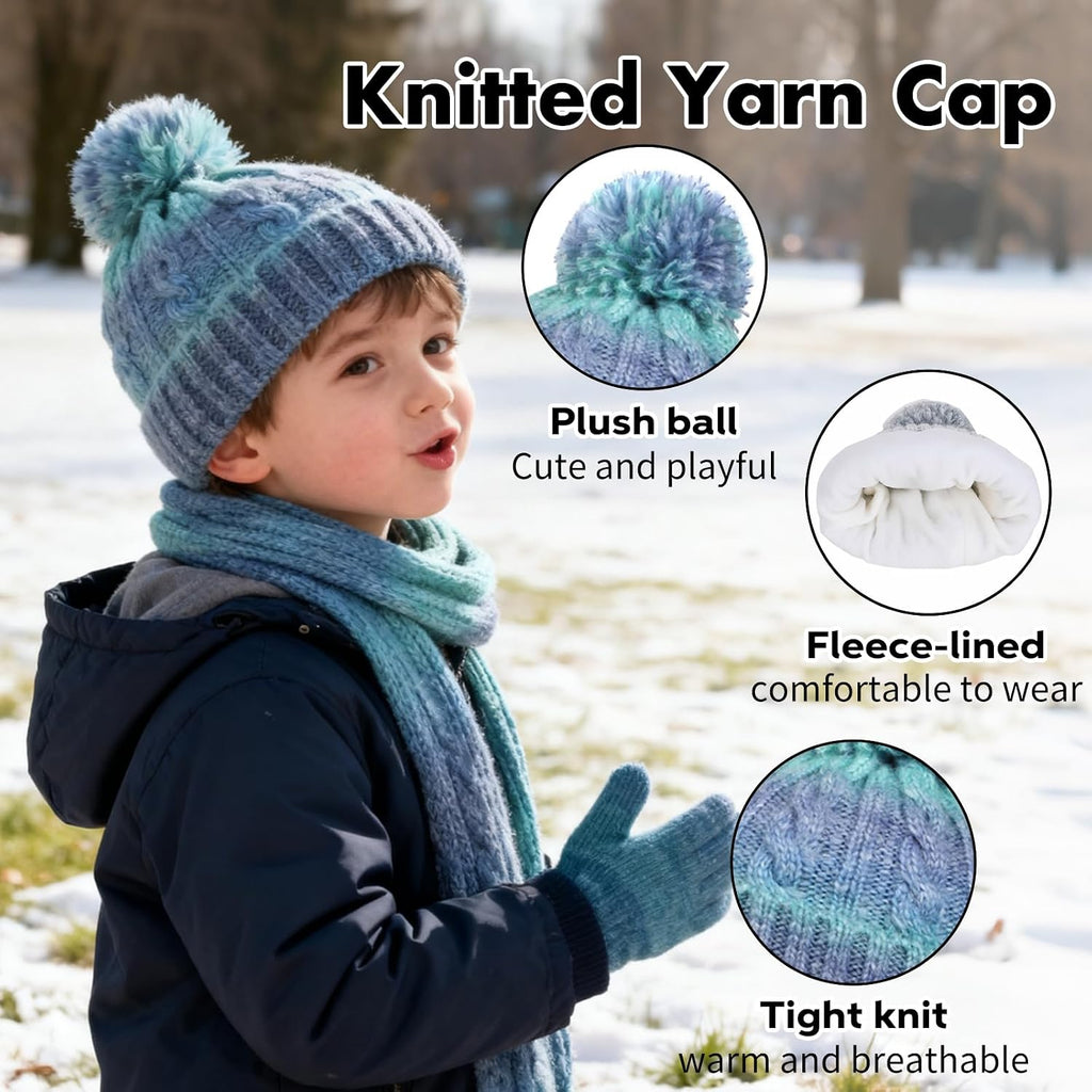 Kids Winter Beanie Hat Gloves Scarf Set, Girls Toddler Children Beanie Hats Gloves Knit Set Neck Warmer for Girls