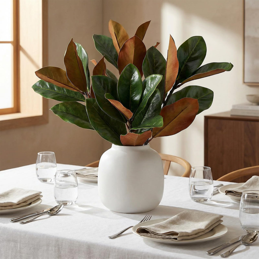 Magnolia Stems, Faux Magnolia Leaves Branches, 6Pcs