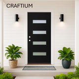 Modern Black Exterior Fiberglass Entry Front Door with 4 Frosted Glass Panels Includes Frame & Hardware Right Inswing