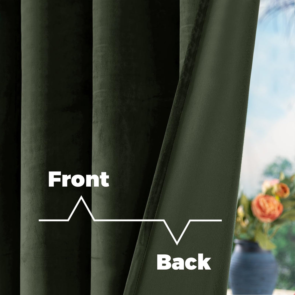 Olive Green Velvet Blackout Curtains 52 x 84 Inch Length, 2 Panels