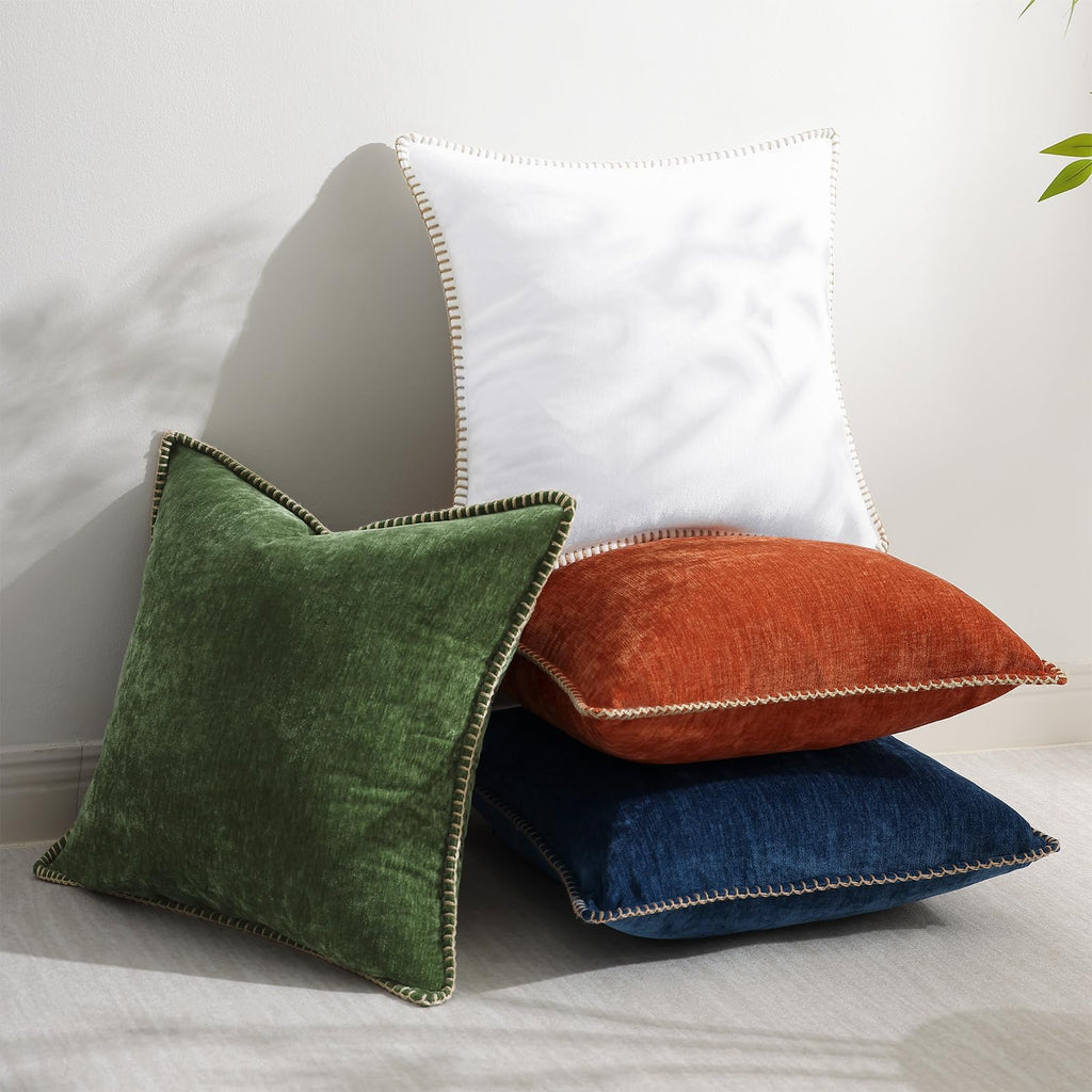 Soft Chenille Throw Pillow Covers 20x20 Set of 2 Forest Green