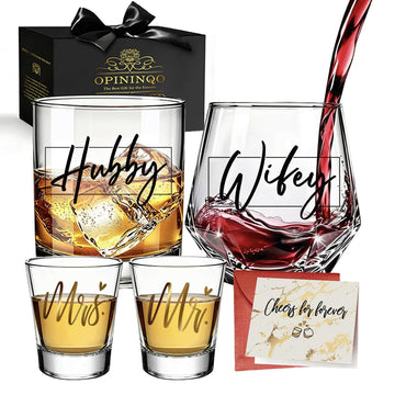 Wedding Glass Set Gifts for Couples 2026 Hubby Wifey Bridal Shower Gift for Bride To Be Bride Groom, Newly-Married