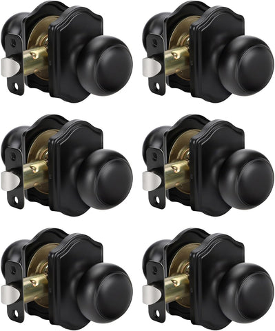 Matte Black Closet Door Knobs Interior No Lock, Passage Door Knobs Hallway, Black Door Knob Without Lock 6 Pack