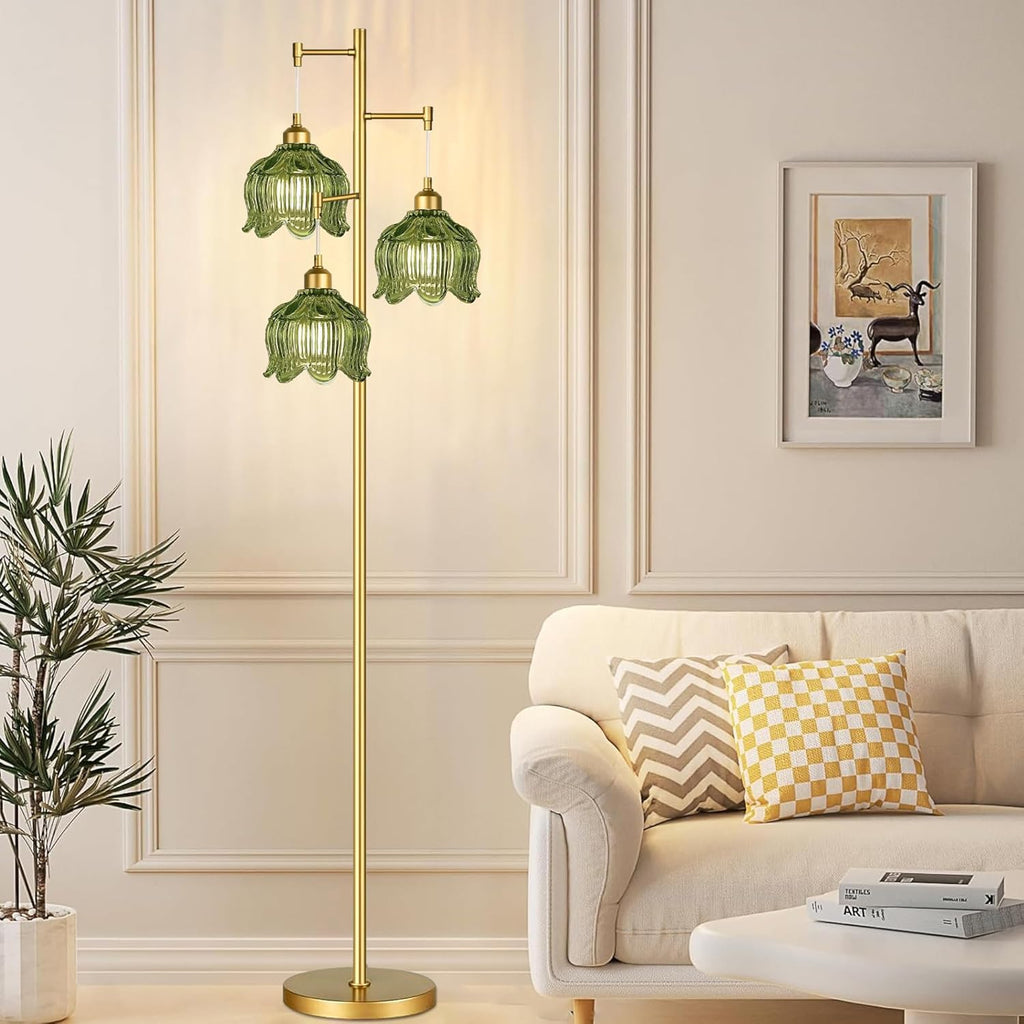 Gold Floor Lamp, Mid Century Modern Standing Lamp Brass Tree 3 Light Tall Floor Lamps Vintage Retro Floor Lights