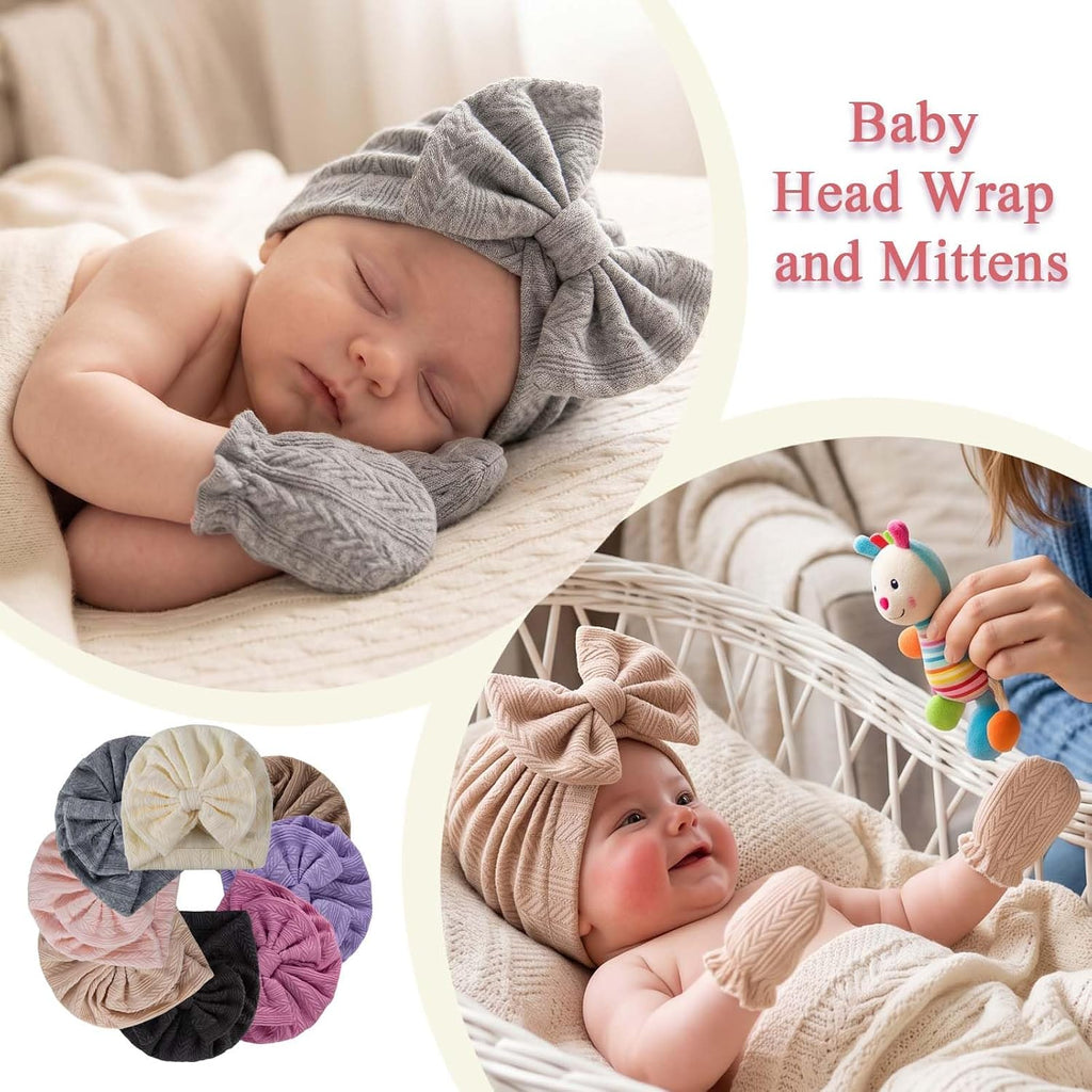 Newborn Baby Girl Hats Mittens Set Cotton for Infants