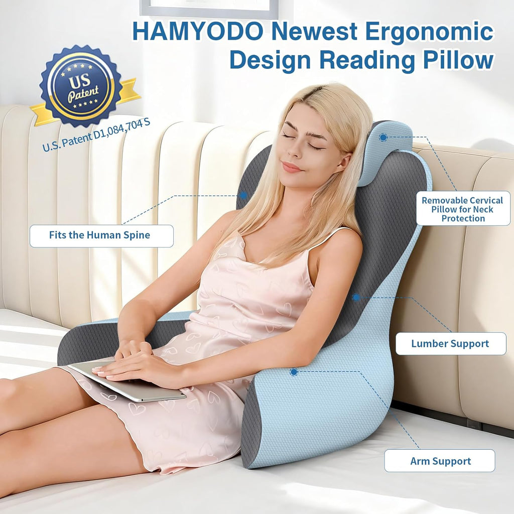 22" XL Reading Pillow Sitting in Bed,Back Support & Armrests(Grey&DarkGrey)