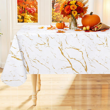 Rectangle Table Cloth, Waterproof Vinyl Tablecloths with Flannel Backing, Wipeable Spillproof Plastic Table Cover for