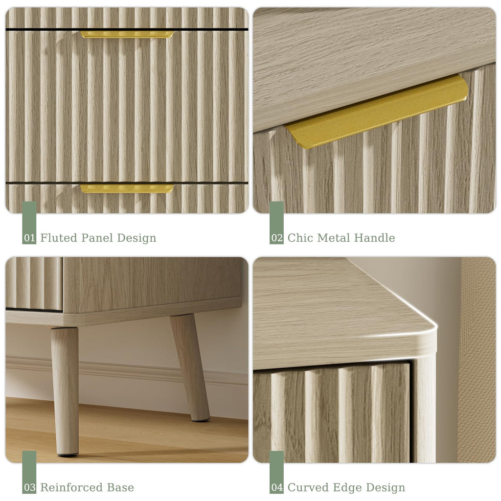 Beige 5 Drawer Dresser, 45" Tall Modern Chest of Drawers with Fluted Panel, Curved Profile Design, Metal Handles