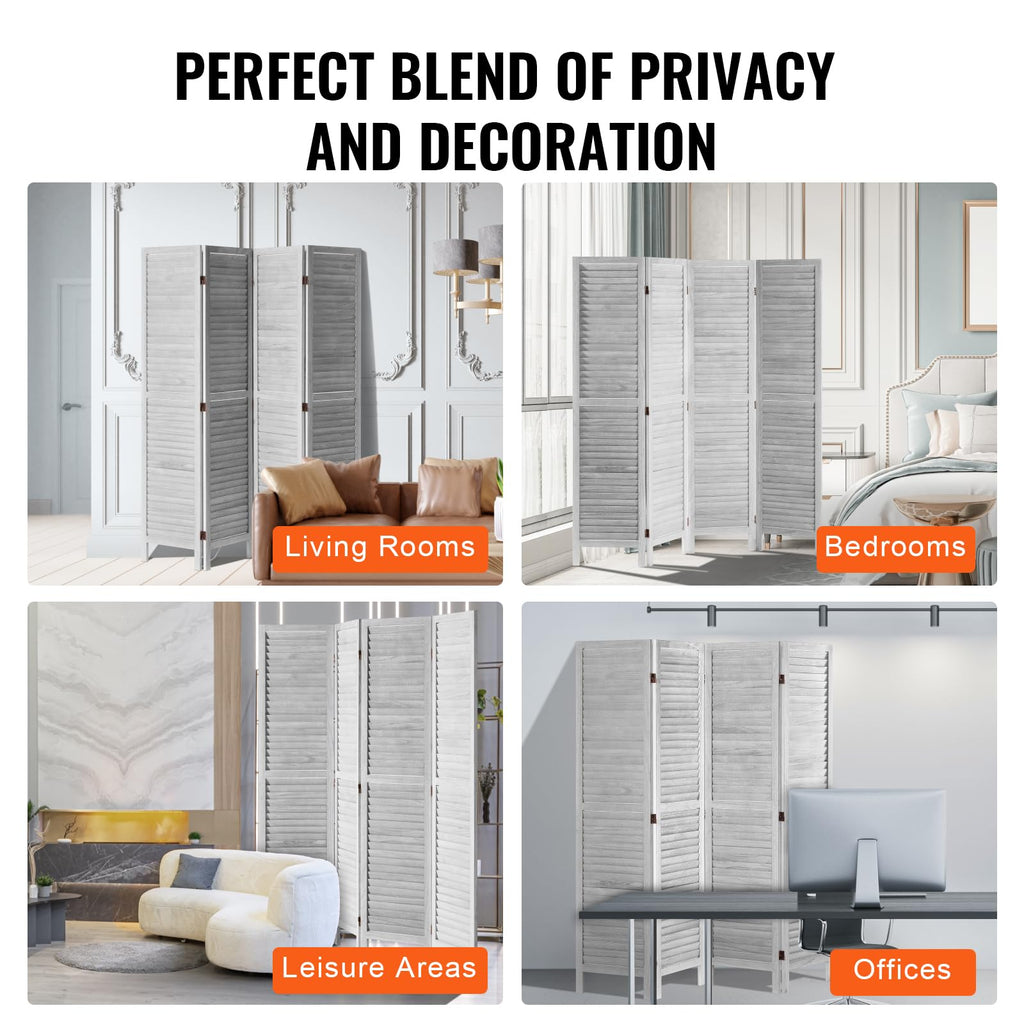 Wood Room Divider, 4 Panel Folding Privacy Screen, 66.9 Inches Tall Indoor Wooden Partition, Portable Decoration