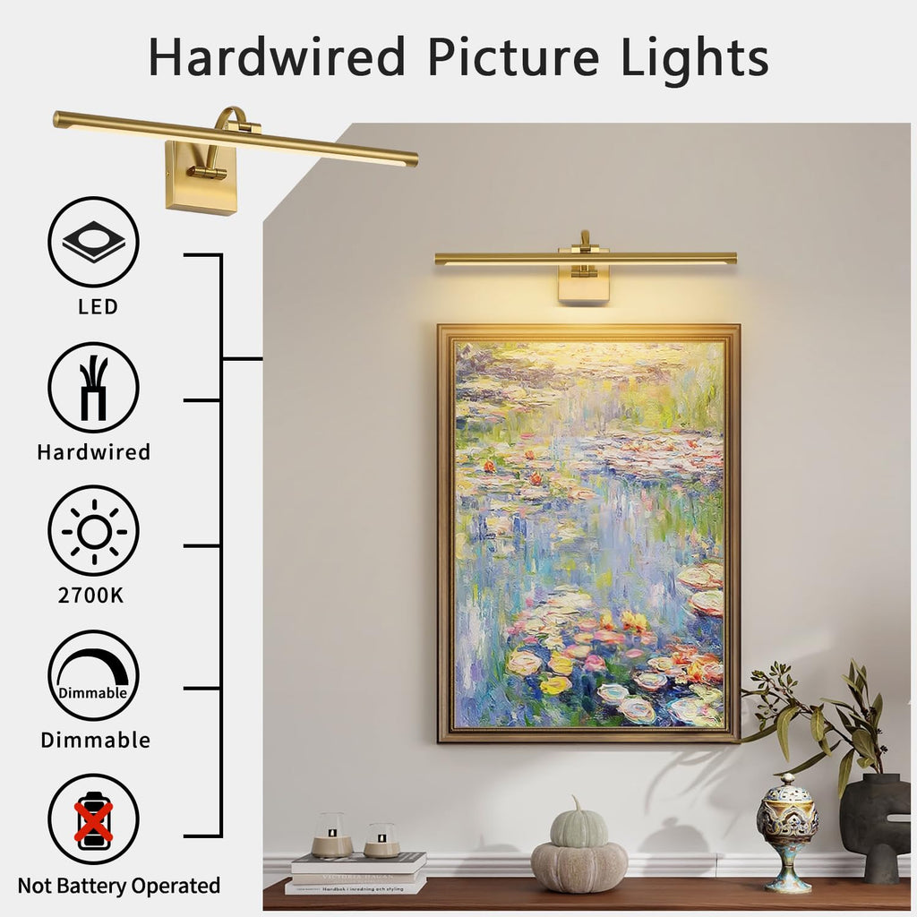 Brass Picture Lights for wall Hardwired LED Picture Frame Light Dimmable Painting Lights for Wall Portrait Artwork