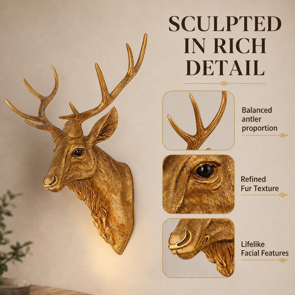 Deer Head Wall Mount Decor 14.5 inches Faux Deer Head Sculpture for Bar Background Wall Mount Home Living Room Wall