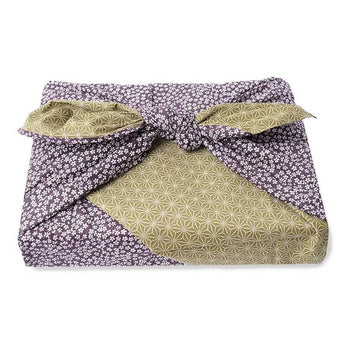 Furoshiki Japanese Reversible Wrapping Cloth Eco Gift Wrap Sakura Asanoha (Purple/Green, 35.4 x 35.4 inches)