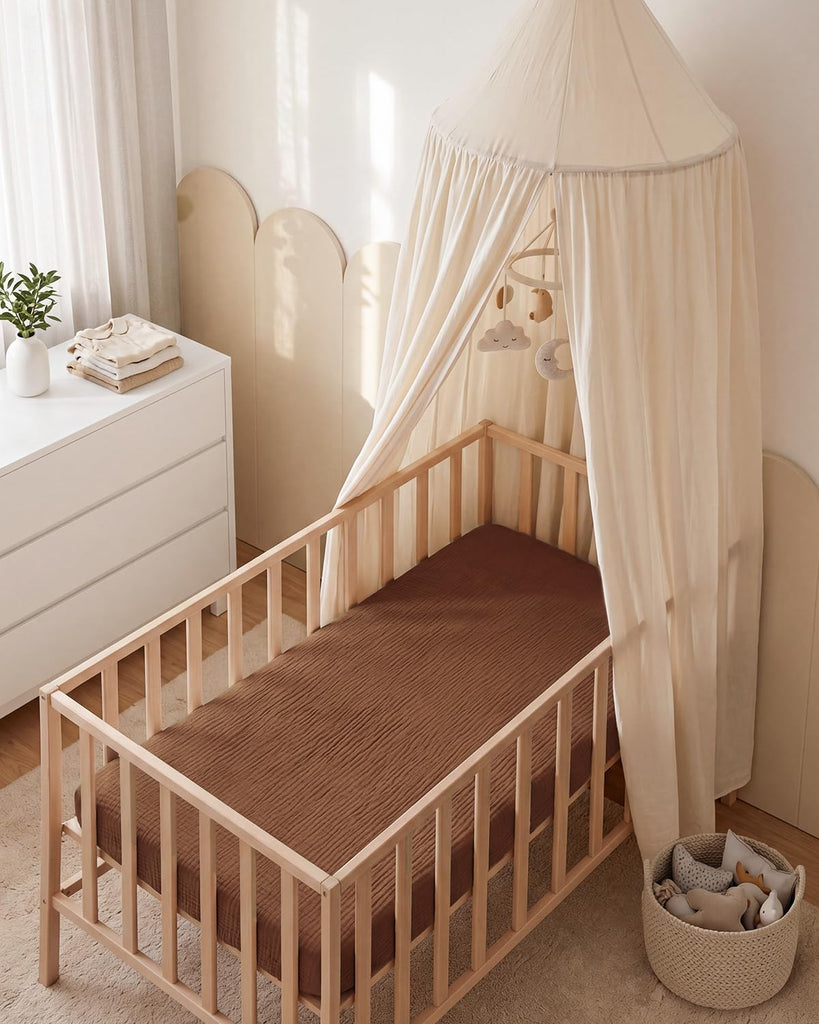 Muslin Mini Crib Sheets, 2 Pack, Brown Checkboard & Brown
