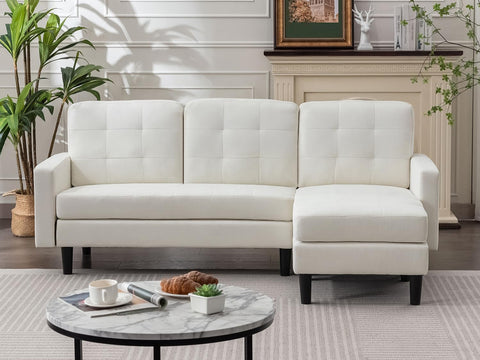 VECELO Convertible Sectional Sofa, Modern Linen Fabric L-Shaped Couch with Reversible Chaise for Living