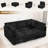 86'' Chenille Modular Couch with Removable Ottoman, 6 Seater Secional Sofa with Adjustable Backrests