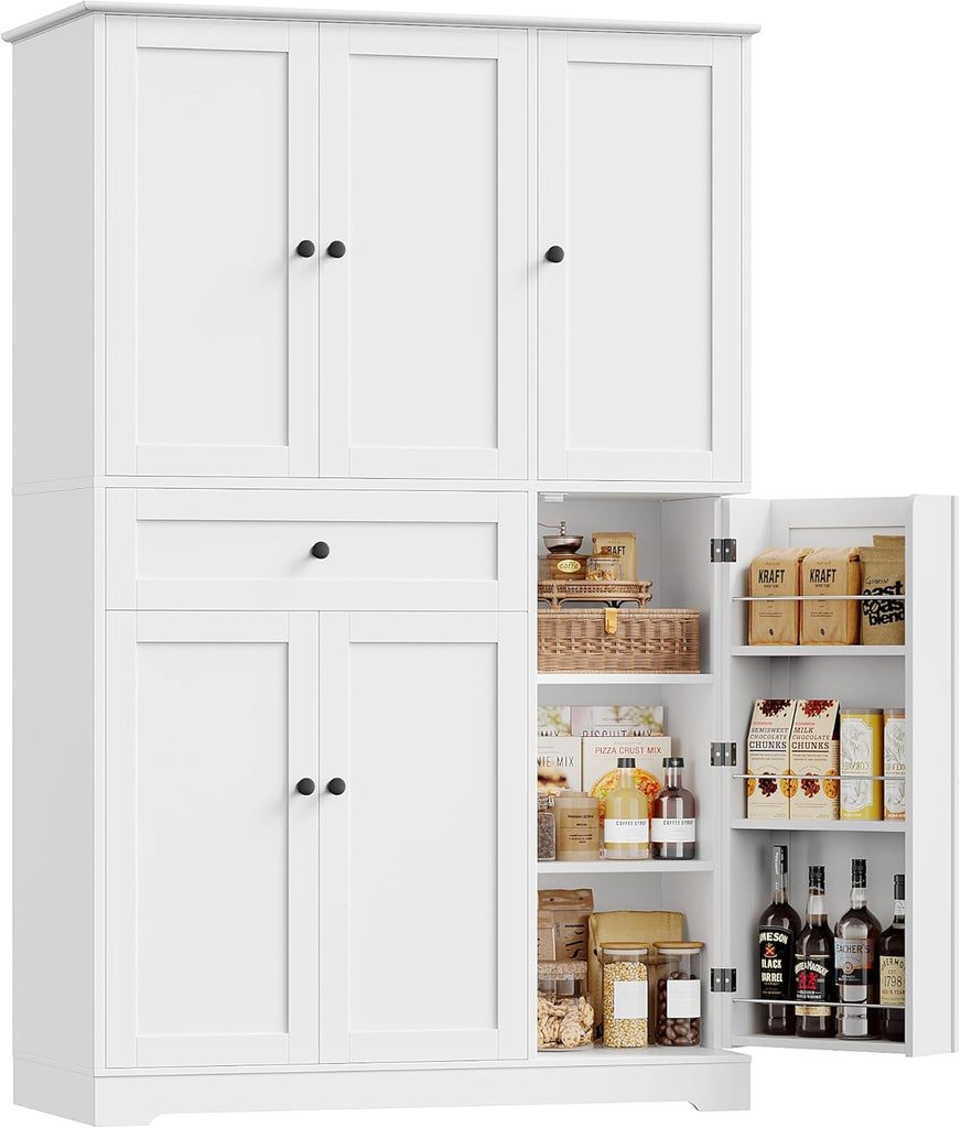 68" Tall Kitchen Pantry Storage Cabinet with Doors & Shelves, White | Large Pantry Cabinet with Door Rack