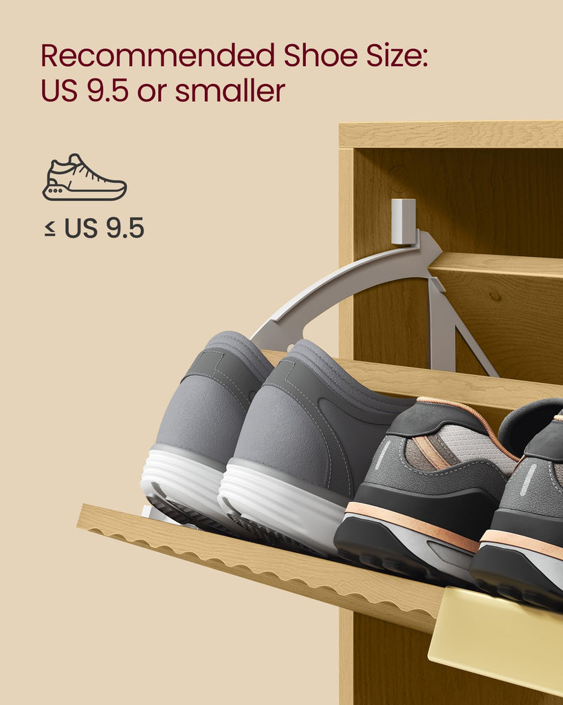 Shoe Storage Cabinet with 2 Flip Drawers, Narrow, Fits 12-16 Pairs