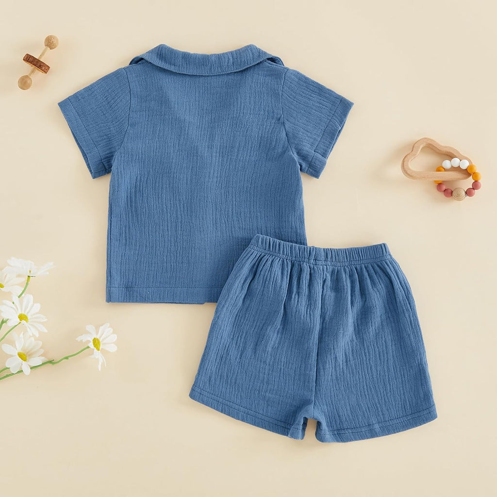 Baby Boys Clothes Set Toddler Infant Boys Button-down Shirt Tops + Cotton Gauze Shorts Summer Outfit 2PCS with Pockets
