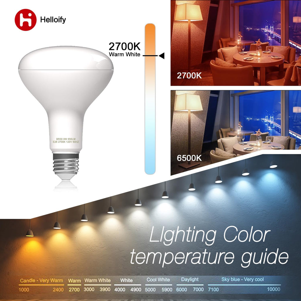 BR30 LED Flood Light Bulb, 9W, 65W Equivalent, 2700K Soft White Light, Energy Saving Lamp for Office/Home, Non