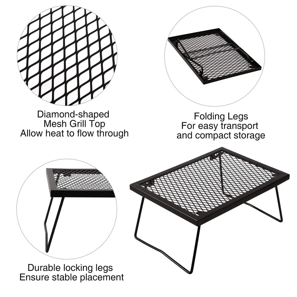 Folding Campfire Grill Heavy Duty Steel Grate, Portable Camp Fire Cooking Racks for Over Fire Pit