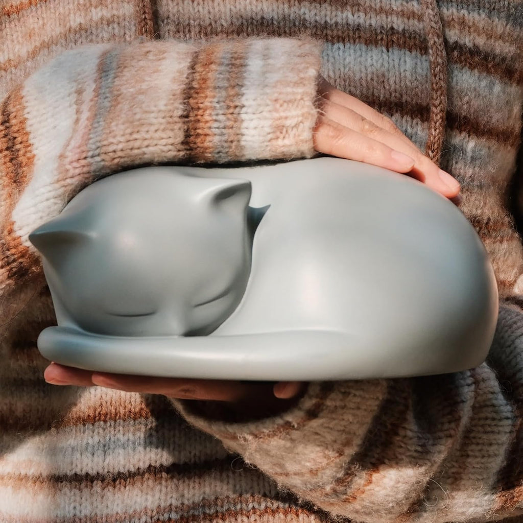 Cat Urn, Sleeping Resin Cremation Pet Urns for Cat Ashes, Gray