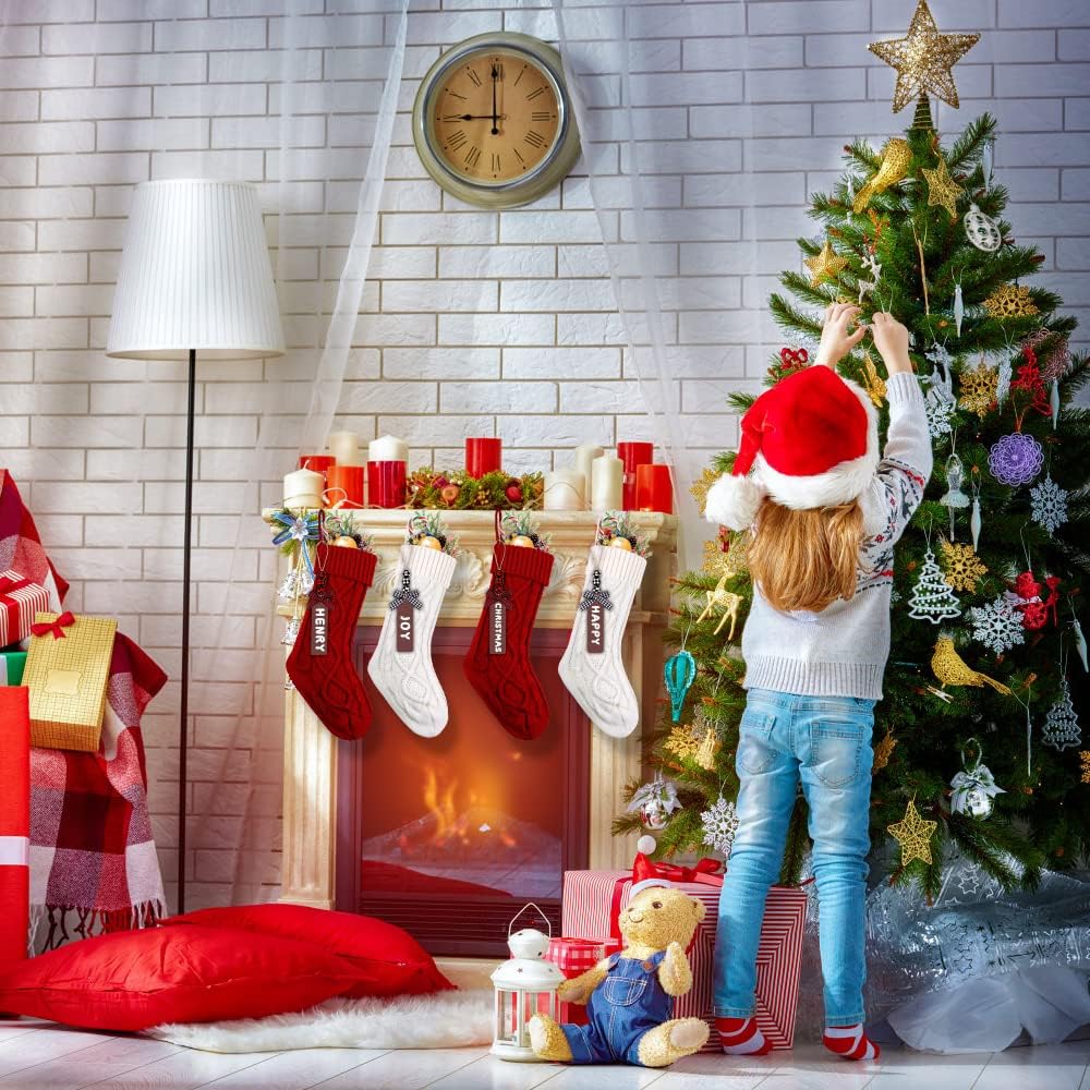Christmas Stockings,18′′ Personalized Cable Knitted Stocking - Set of 4