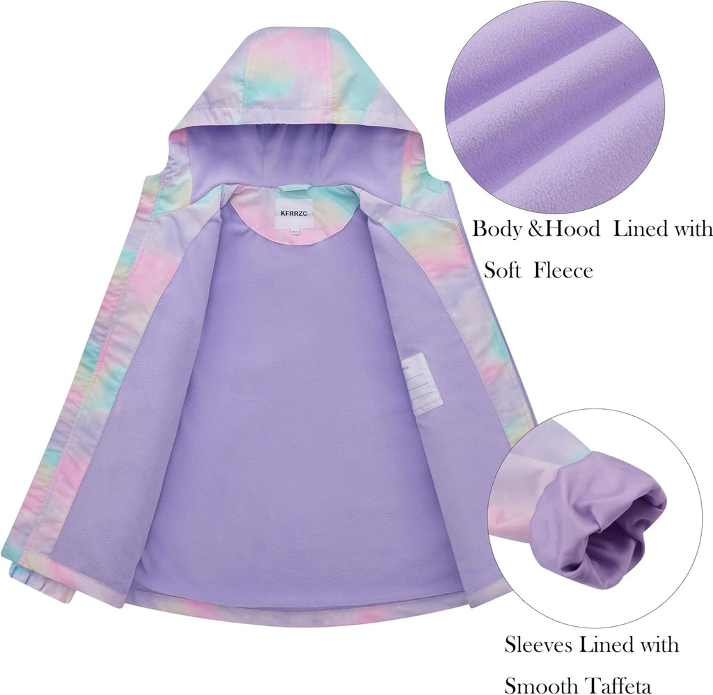 Girls Waterproof Hooded Jackets Fleece Lined Rain Jackets